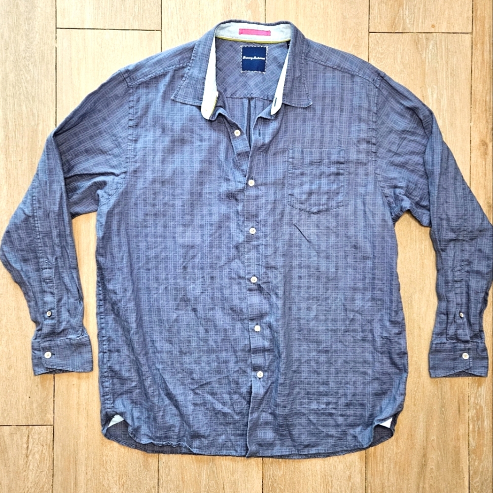 Tommy Bahama Shirt Linen Cotton Button Down, Mens XL/TG, Blue